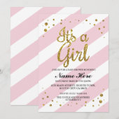 Het is een Meisje Baby shower Roze Streep Goud Uit Kaart (Voorkant / Achterkant)