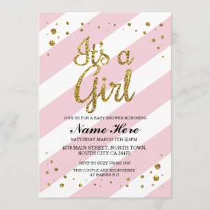 Het is een Meisje Baby shower Roze Streep Goud Uit Kaart