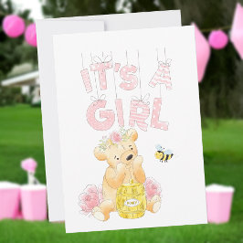 Het is een meisje Baby shower Teddy Bear HoneyBee Kaart