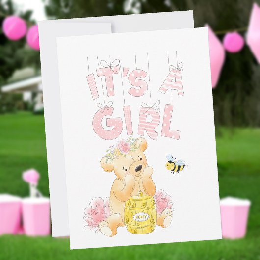 Het is een meisje Baby shower Teddy Bear HoneyBee Kaart
