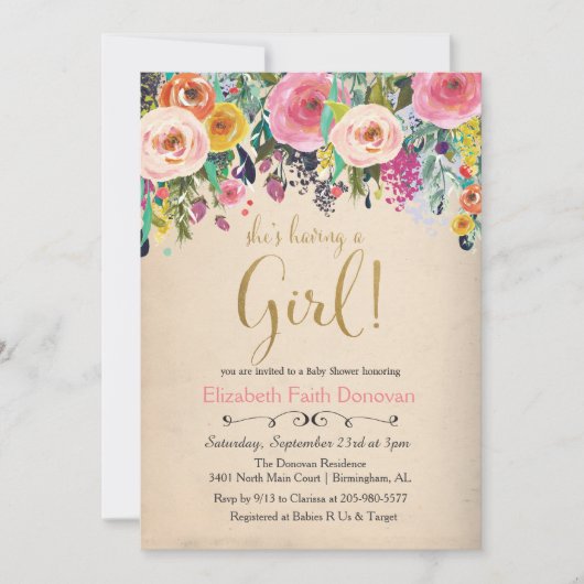 Het is een Meisje Baby Shower Uitnodiging (Voorkant)