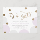 Het is een meisje! | Baby shower van Paarse en gou Uitnodiging Briefkaart (Voorkant)