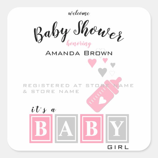 Het is een meisje Baby shower Vierkante Sticker (Voorkant)