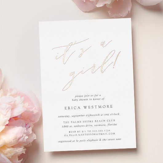 Het is een meisje | Baby shower voor kalligrafie Folie Uitnodiging