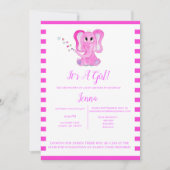 Het is een meisje Baby shower Waterverf Elephant Kaart (Voorkant)