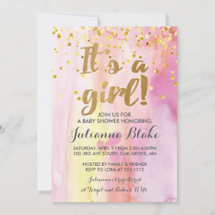 Het is een meisje baby shower waterverf uitnodigin kaart