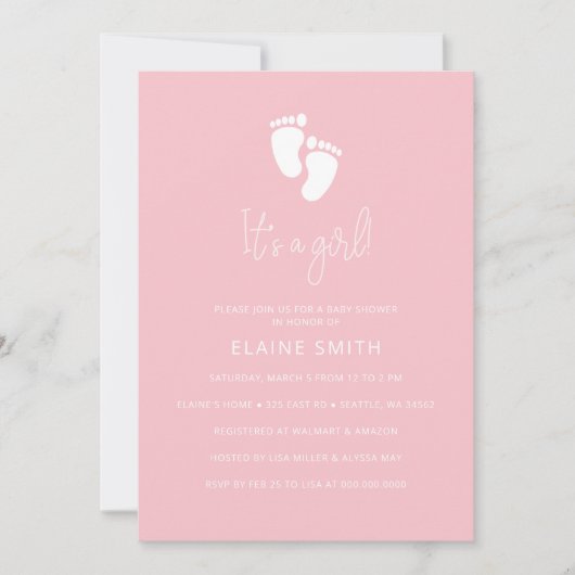 Het is een meisje Baby voetafdruk Schattige roze B Kaart (Voorkant)