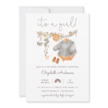 Het is een meisje babykleding douche uitnodiging