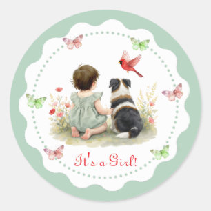Het is een meisje Babymeisje en haar puppy baby Ronde Sticker