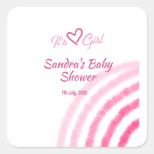 HET IS EEN MEISJE BABYSHOWER ROZE REGENBOOG PASTEL VIERKANTE STICKER
