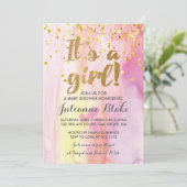 Het is een meisje babyshower waterverf uitnodiging (Staand voorkant)