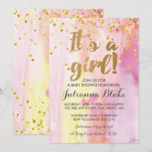 Het is een meisje babyshower waterverf uitnodiging (Voorkant / Achterkant)