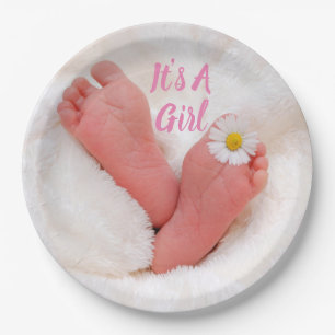 Het is een meisje Babyvoetjes met Daisy  Papieren Bordje