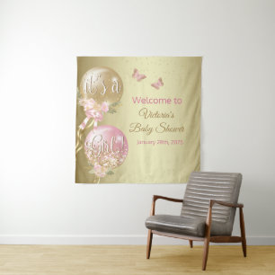 Het Is Een Meisje Ballon Baby Shower SQ Achtergron Wandkleed