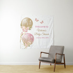 Het Is Een Meisje Ballon Baby Shower SQ Achtergron Wandkleed