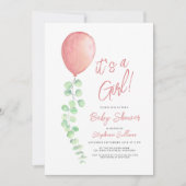 Het is een meisje ballon eucalyptus groen Baby sho Kaart (Voorkant)