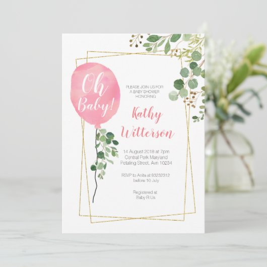 Het is een meisje Ballon Greenery oh baby shower Kaart (Staand voorkant)