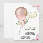 Het is een meisje! Ballon Roze Bloemencélébratie Kaart (Voorkant / Achterkant)