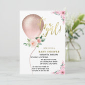Het is een meisje! Ballon roze bloemenviering Kaart (Staand voorkant)