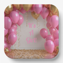 Het is een meisje ballonnen! papieren bordje