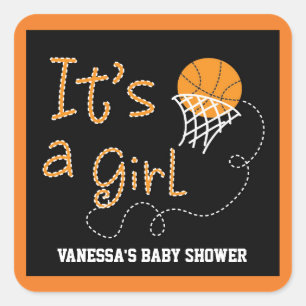 HET IS EEN MEISJE Basketbal Baby Shower Feest Stic Vierkante Sticker