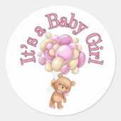 Het is een meisje Beer Baby shower Ronde Sticker (Voorkant)