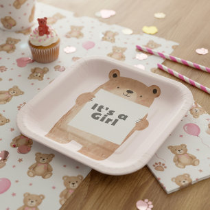 Het is een meisje Beer Baby shower roze Papieren Bordje