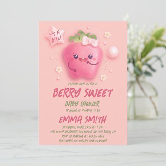 Het is een meisje Bes zoete aardbeien baby shower Kaart (Staand voorkant)