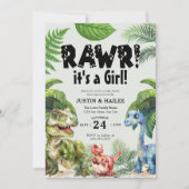 Het is een meisje bewerkbaar dinosaurus Baby showe Kaart (Voorkant)