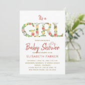 Het is een MEISJE bloemalfabet script babyshower Kaart (Staand voorkant)