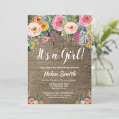 Het is een meisje Bloemen Baby shower Invitation B Kaart (Staand voorkant)