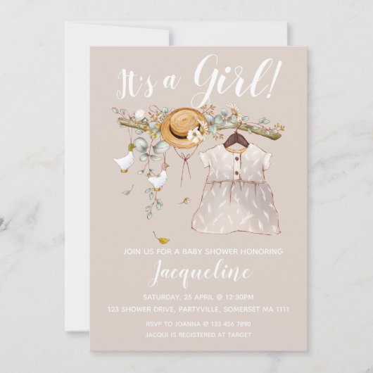 Het is een Meisje Bloemen Baby shower Uitnodiging (Voorkant)