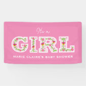 Het is een meisje, bloemen en vlinders baby shower spandoek (Horizontaal)