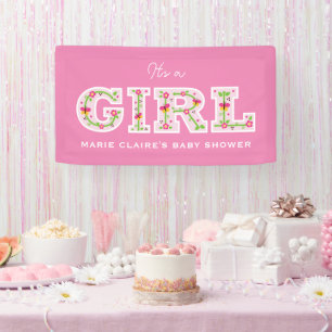Het is een meisje, bloemen en vlinders baby shower spandoek