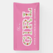 Het is een meisje, bloemen en vlinders baby shower spandoek (Verticaal)