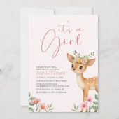 Het is een Meisje Bloemen Herten Baby Meisje Douch Kaart (Voorkant)