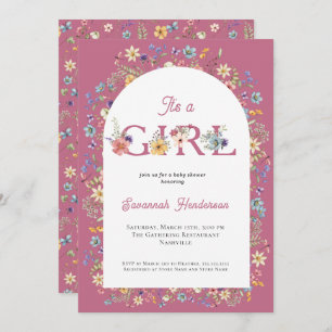 Het is een Meisje Bloemen Wildflower Roze Baby sho Kaart