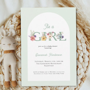 Het is een Meisje Bloemen Zacht Groen Baby shower Kaart