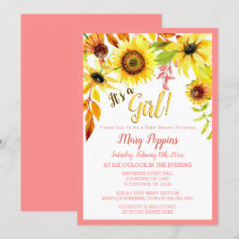 Het is een Meisje Bloemen Zonnebloem Tuin Baby sho Kaart