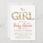 Het is een MEISJE bloemenalfabet script baby showe Kaart (Voorkant)