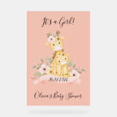Het is een meisje bloemengiraffe roze baby shower acryl bord (Voorkant)