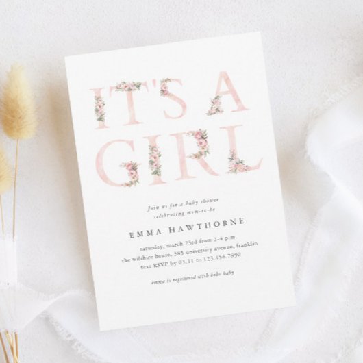 Het is een meisje bloementypografie roze Baby show Kaart