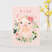 Het is een meisje bloemenvarken Baby shower Kaart (Gele Bloem)
