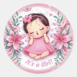 Het is een meisje – bloemige baby shower sticker