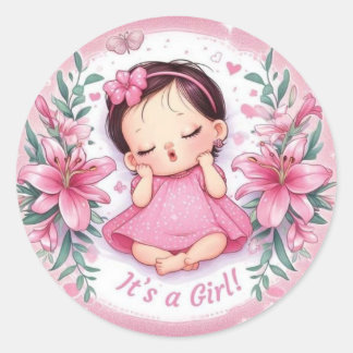 Het is een meisje – bloemige baby shower sticker
