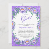 Het is een meisje bloemige Paarse glitter Baby sho Kaart (Voorkant)