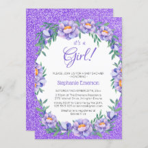 Het is een meisje bloemige Paarse glitter Baby sho