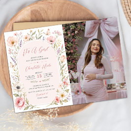Het Is Een Meisje Bloemrijke Baby Shower Foto Kaart
