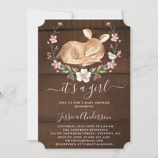 Het is een meisje Bloemrijke bosbaby herten baby s Kaart (Voorkant)