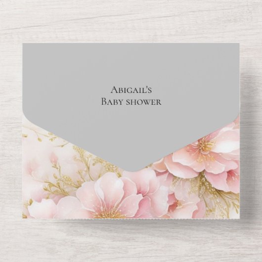 Het is een meisje blozen bloesem all in one uitnodiging (Achterkant)